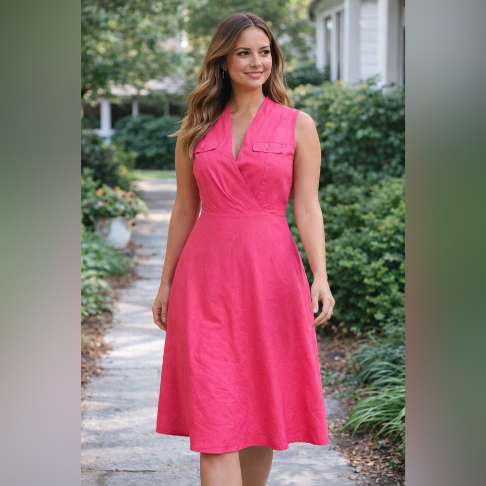 Jones New York Vibrant Pink Midi Dress. Sz8. New